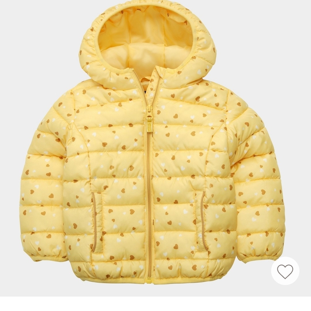 Yellow Heart Pattern Puffer Jacket
